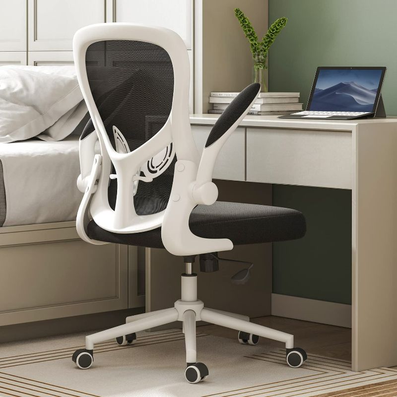 Photo 1 of Hbada Ergonomic Office Chair Work Desk Chair Computer Breathable Mesh Chair with Adjustable Lumbar Support and Flip Up Arms, White
