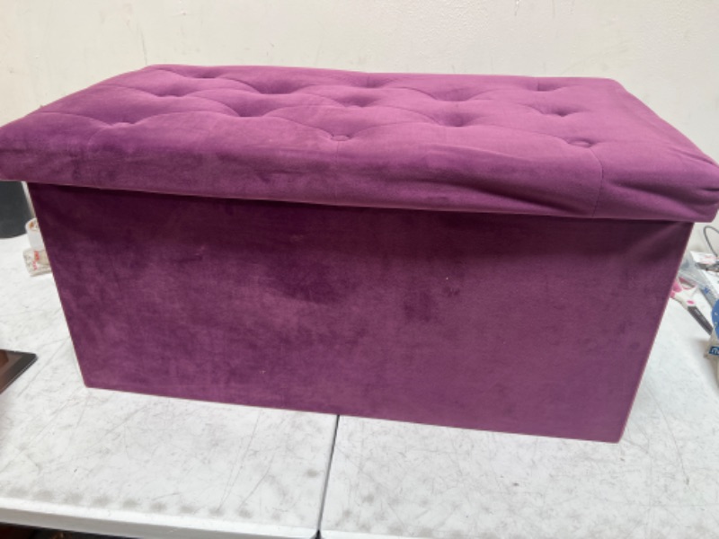 Photo 1 of 32" x 16" Purple Foldable Storage Ottoman Bench 