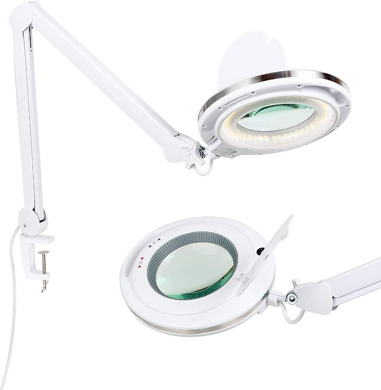 Photo 1 of Brightech LightView Pro Magnifying Desk Lamp, 2.25x Light Magnifier with Clamp, Adjustable Magnifying Glass with Light for Crafts, Reading, Close Work - White
