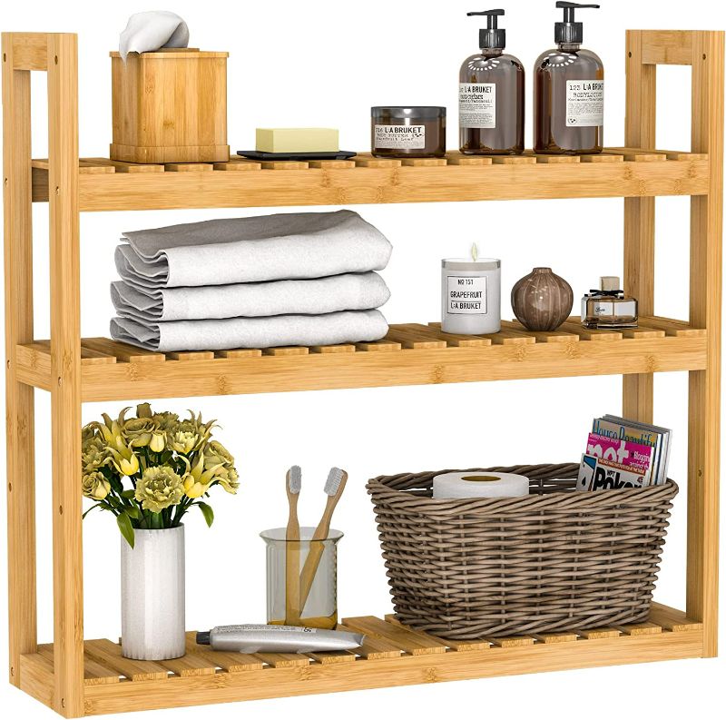 Photo 1 of Ruichang Bamboo Bathroom Shelf Over Toilet - 3 Tier Bathroom Shelves Wall Mounted for Towel Storage Shelf, Adjustable Bathroom Rack Organizer
