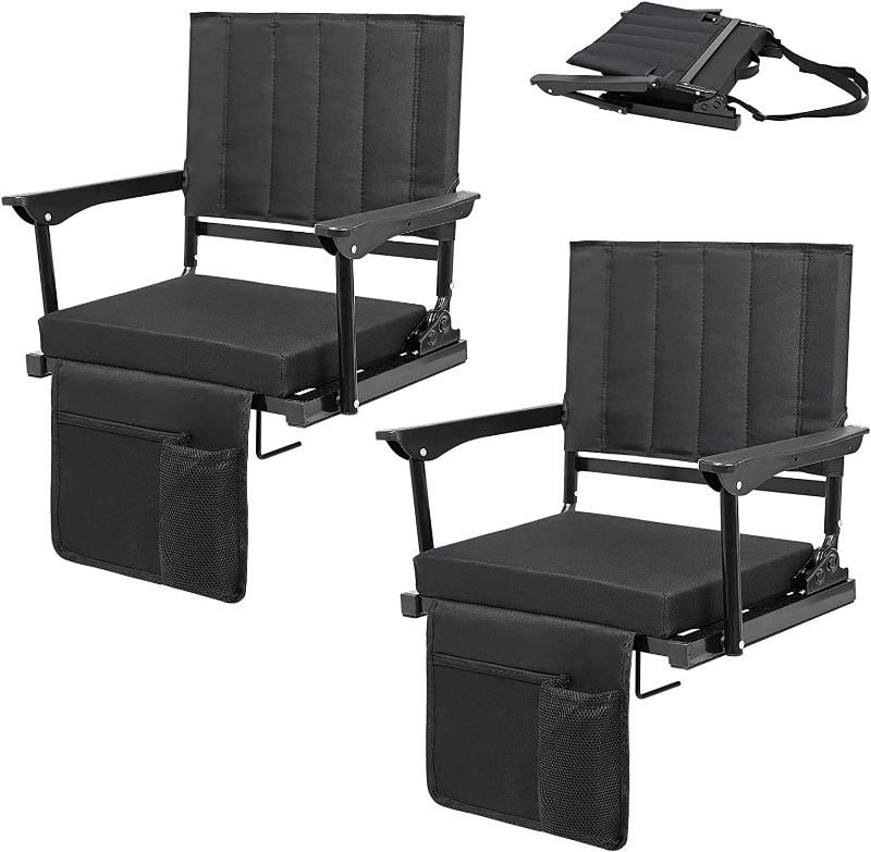 Photo 1 of NAIZEA Stadium Seat for Bleachers with Back Support, Folding Stadium Seat Bleacher Chair with 6 Reclining Positions & Arm Support, Foldable Stadium Chair Camping Chair for Outdoor Sport Events
