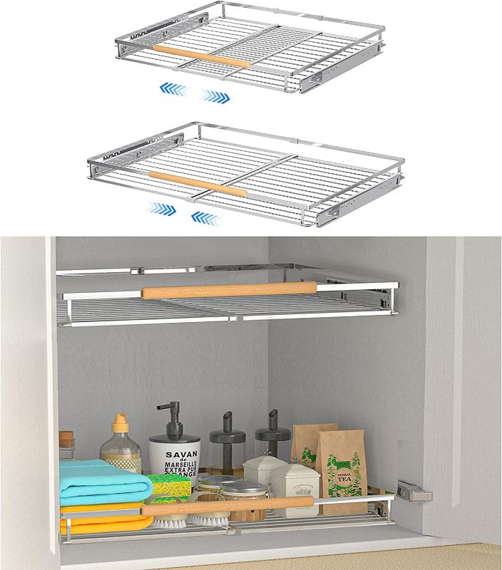 Photo 1 of 2Pack Expandable Pull Out Drawers for Kitchen Cabinets, Heavy Duty Cabinet Pull Out Shelves, 16.3~26.3"W x 17"D Adjustable Width Pull Out Cabinet Organizer for Home Kitchen Pantry Cupboard (2Pack)
