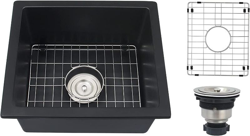 Photo 1 of Lonsince Black Bar Sink,Bar Sink 16 X 18 Inch,Undermount Bar Sink,Small Quartz Bar Sink,Granite Composite RV Sink
