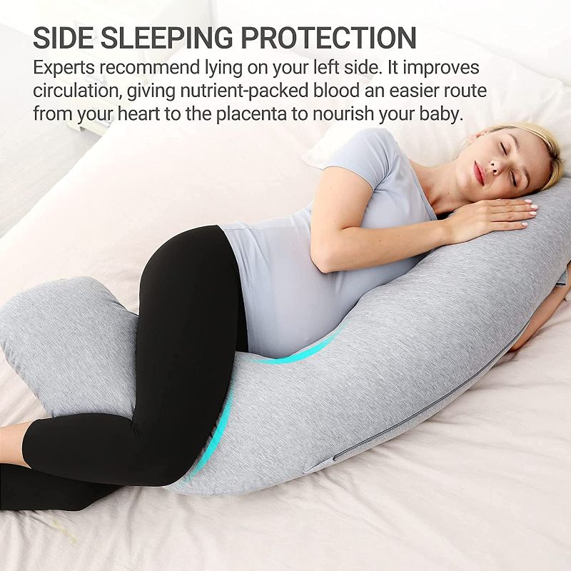 Photo 1 of Momcozy Pregnancy Pillows for Side Sleeping, J Shaped Maternity Body Pillow for Pregnancy, Soft Pregnancy Pillow with Jersey Cover for Head Neck Belly Support, Grey
