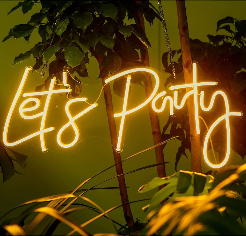 Photo 1 of    Let's Party Neon Signs Neon Light Sign for Wall Decor (Multi-colored) Comes with remote 