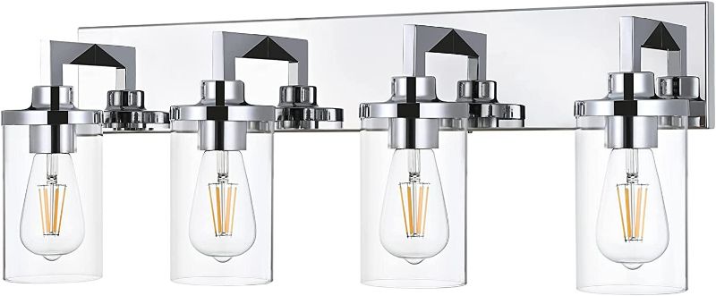 Photo 1 of VINLUZ Modern 4 Light Bathroom Vanity Light Fixture,Chrome Finish Indoor Sconces Wall Lighting with Clear Glass Shade for Bedroom Hallway Corridor
