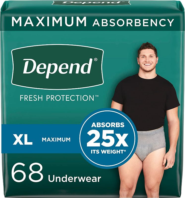 Photo 1 of Depend Fresh Protection Adult Incontinence Underwear for Men (Formerly Depend Fit-Flex), Disposable, Maximum, Extra-Large, Grey, 68 Count, Packaging May Vary
