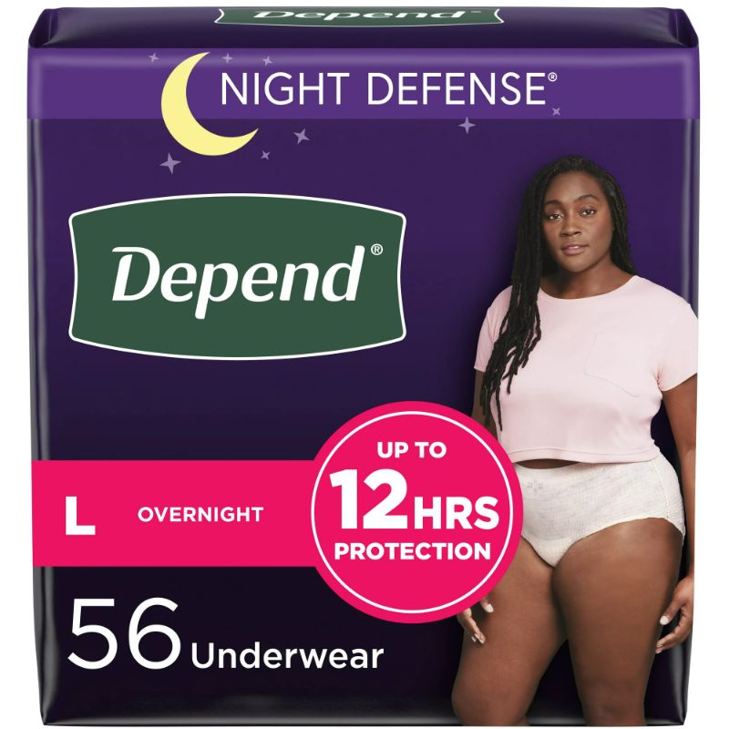 Photo 1 of Depend Night Defense Adult Incontinence Underwear for Women, Overnight, L, Blush, 56Ct