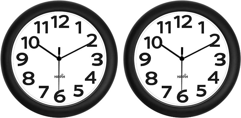 Photo 1 of HIPPIH 2 Pack Silent Wall Clock, 10 Inch Non Ticking Quiet Digital Sweep Decorative Battery Operated Wall Clocks for Living Room Bedroom Kitchen School Office Decor, Black
