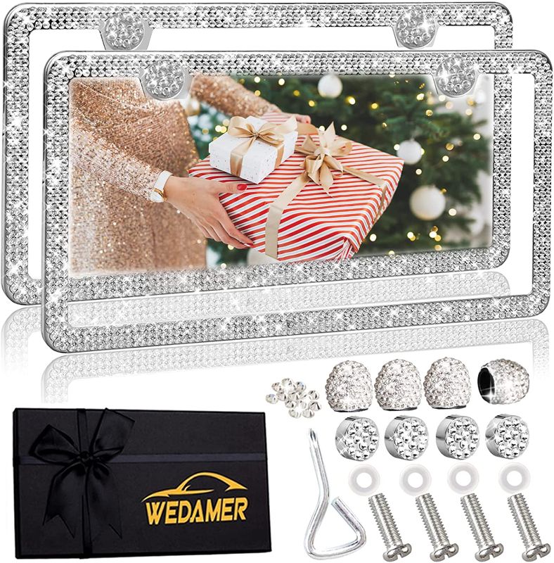 Photo 1 of WEDAMER 2 Pack License Plate Frame for Women Bling License Plate Frame Diamond License Plate Frame Sparkly Rhinestone License Plate Frame Bedazzled Glitter License Plate Frame Bling Gifts for Women
