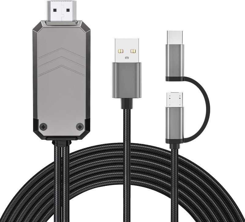 Photo 1 of Renkchip 2-in-1 USB C/Micro USB to HDMI Cable for All Android Phone, 6.6ft MHL to HDMI Adapter 1080P HD HDTV Mirroring &Charging Cable to TV/Projector/Monitor
