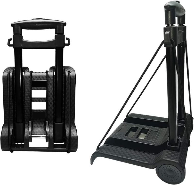 Photo 1 of Portable Folding Hand Truck Lightweight Trolley Compact Utility Cart with 50kg/110lbs Heavy Duty 2 Wheels Solid Construction Adjustable Handle for Moving Travel Shopping Office Luggage Use(BY07-Black)
