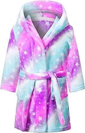 Photo 1 of SHUCHENG Girls Soft Flannel Hooded Bathrobe, Cute Sleepwear for Girls Gifts, 2-18 Years
