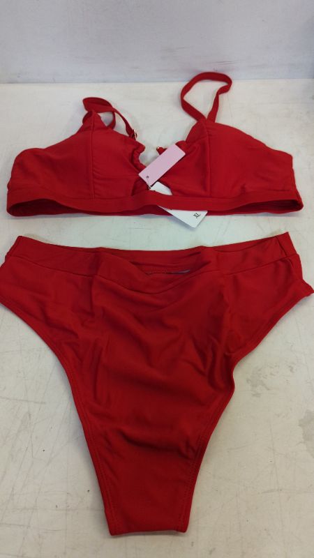Photo 2 of EJsoyo Women's Two Piece Swimsuits High Waisted Cheeky Bikini Cut Bathing Suit Push Up Keyhole Ring Top Swimwear XL
