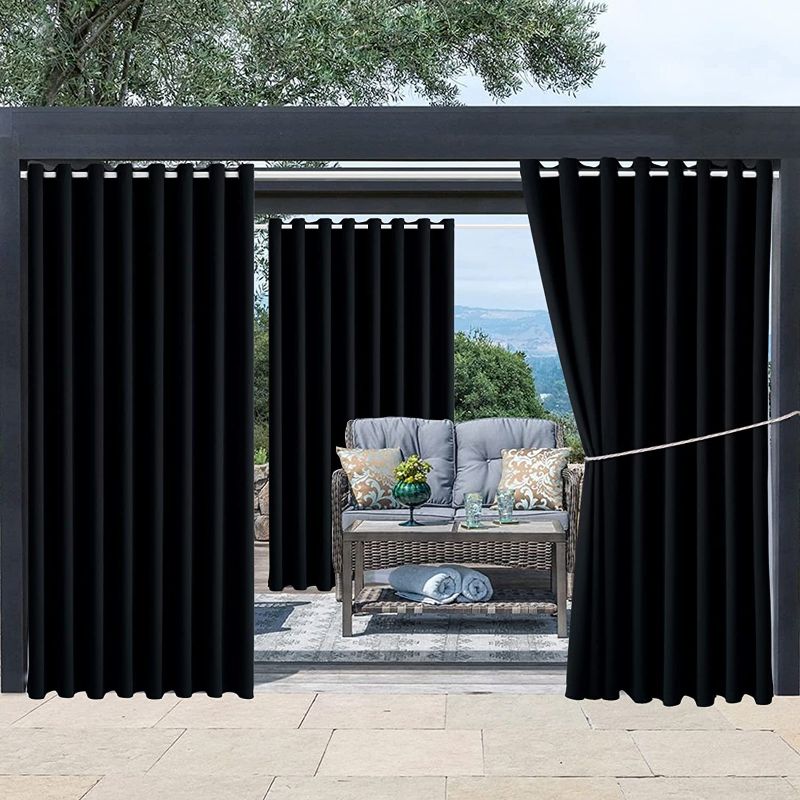 Photo 1 of Waterproof Outdoor Curtain W105 x L95 - Grommet Top Sunlight Blocking Window Treatment Drapes Blackout Curtains for Home Bedroom Living Room Outdoor Patio Porch Pergola Cabana Gazebo (Black)
