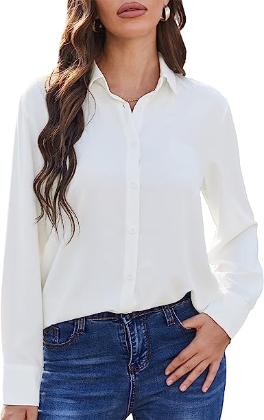 Photo 1 of SPRING SEAON Women's Button Down Shirts Causal Collared Blouses Work Office Long/Short Sleeve Chiffon Blouse for Ladies
