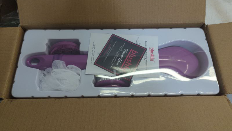 Photo 2 of Blushly Battery Powered Body Brush, with 4 Cleansing Brush Heads, Exfoliating Body Brush, 14 inches (Radiant Orchid)
