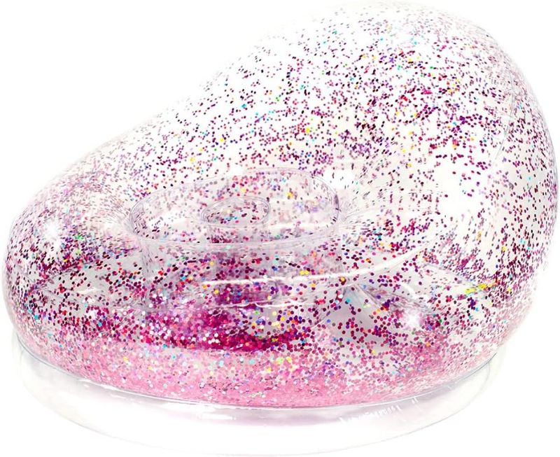 Photo 1 of AirCandy Inflatable Multicolored Glitter Chair - Beanbag Chair for Living Room, Kids Room, Game Rooms, Outdoors or Indoors. (Pink Clear)