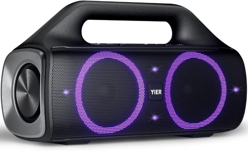 Photo 1 of Bluetooth Speakers, YIER 80w (Peak) Portable Wireless Speaker with Lights, Stereo Loud Sound, IP67 Waterproof, Deep Bass Outdoor Speakers Bluetooth 5.0 Dual Pairing for Home Party Beach Camping, Gifts
