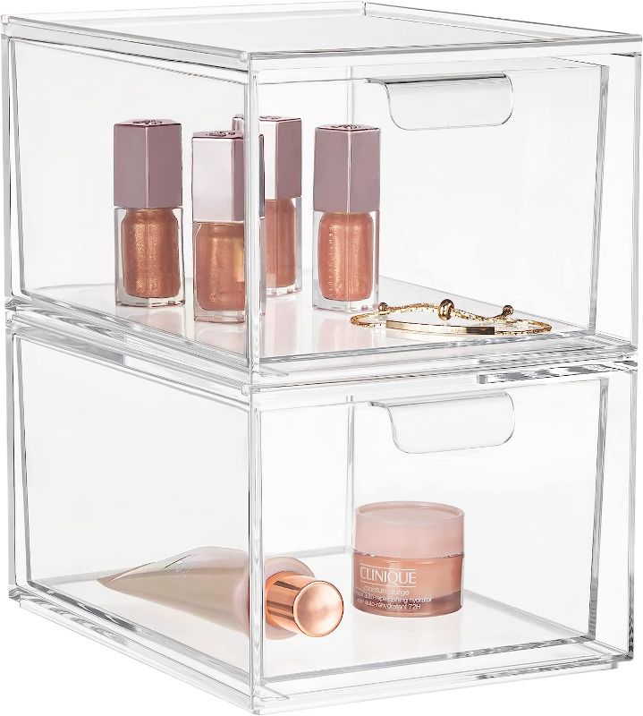 Photo 1 of HBlife Pack of 2 Stackable Makeup Organizer Drawers Clear Plastic Bathroom Organizers Comestic Container Organization and Storage Bins for Vanity
