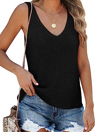 Photo 1 of Tutorutor Womens Summer Sleeveless V Neck Sweater Vest Fall Knitted Loose Cami Tank Tops
XL