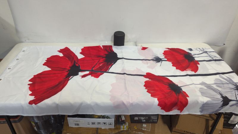 Photo 1 of T&H Home Vintage Curtains, Red Poppy Flower Ink Painting Window Curtain, 1 Panel Curtains for Sliding Glass Door Bedroom Living Room, 70" W by 60" L
