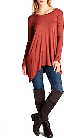 Photo 1 of Loving People Women's Solid Long Sleeve Asymmetrical Hem Tunic Top Shirt Blouse
