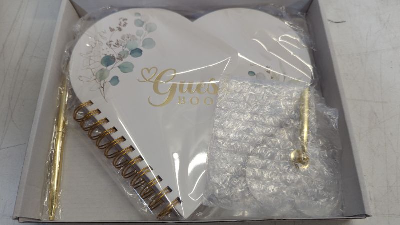 Photo 2 of 3 PCS Unique Heart Shape Wedding Guest Book, Guest Book Includes Metal Pen with Acrylic Pen Holder, Wedding Guest Book Alternative has 124 Pages, Guest Book Wedding Reception has a hardcover (Heart)