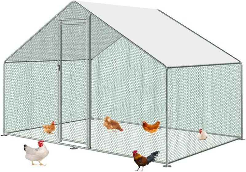 Photo 1 of Jinruis Metal Chicken Coop Run Large Chicken Pen Outdoor Chicken Runs Rabbits Habitat Flat Shaped Poultry Cage with Waterproof Cover for for Yard Backyard Farm 9.8L*9.8W*6.4H inch
