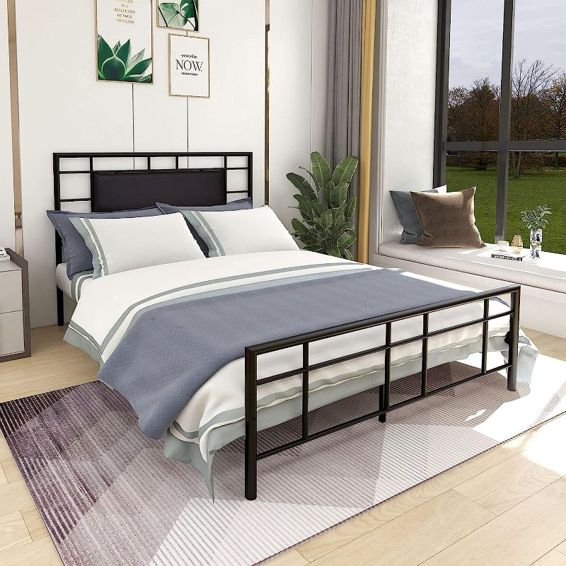 Photo 1 of WASIOTE Metal Bed Frame Full Size with Headboard and Footboard Double Platform Mattress Base,Metal Tube and Iron-Art Bed,Black
