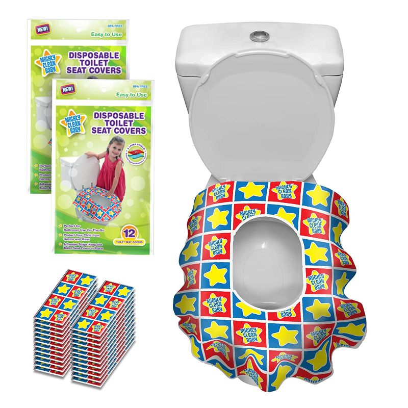 Photo 1 of Toilet Seat Covers Disposable - 24 Large Waterproof Potty Covers for Toddlers, Kids, and Adults by Mighty Clean Baby -12 Covers
