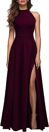 Photo 1 of MUSHARE Women's Halter Neck Sexy Split Cocktail Party Maxi Long Formal Dress Small