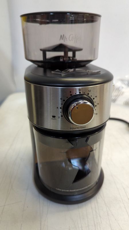 Photo 2 of Mr. Coffee Burr Coffee Grinder, Automatic Grinder with 18 Presets for French Press, Drip Coffee, and Espresso, 18-Cup Capacity, Stainless Steel New Version
