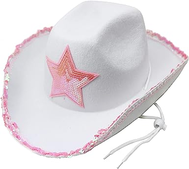 Photo 1 of GiftExpress White Felt Cowgirl Hat with Pink Sequin Star, Country Themed Party Cowboy Dressup Play Costume Hat
