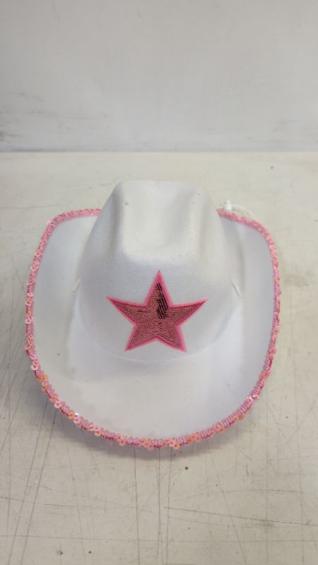 Photo 2 of GiftExpress White Felt Cowgirl Hat with Pink Sequin Star, Country Themed Party Cowboy Dressup Play Costume Hat
