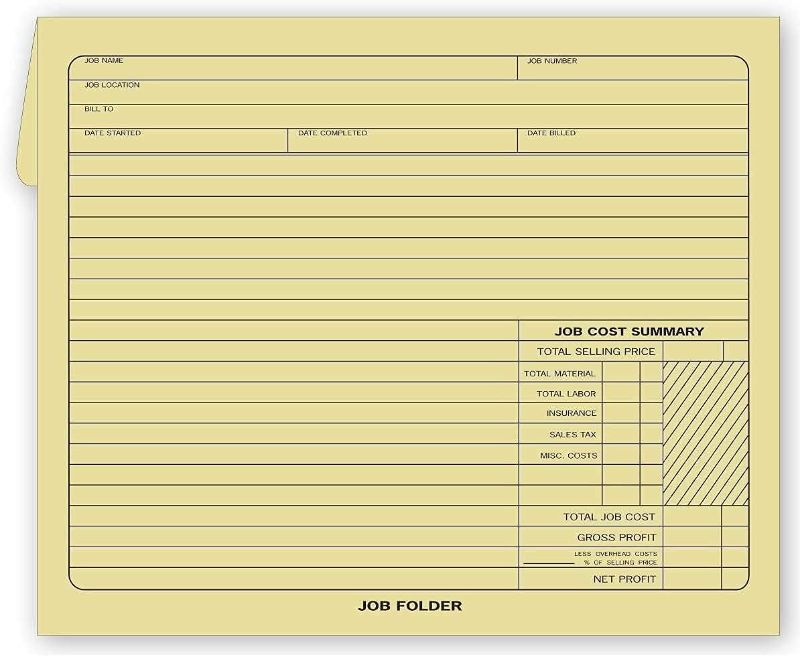 Photo 1 of 50 Manila Job Envelopes - 10"x12" Heavy-Duty File Jacket - Preprinted to Record Project Details and Costs, Opens at top. 50 Envelopes
