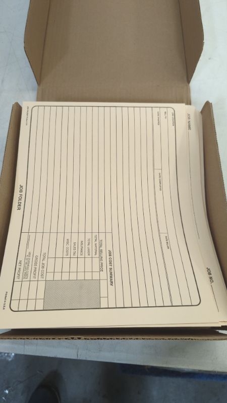 Photo 2 of 50 Manila Job Envelopes - 10"x12" Heavy-Duty File Jacket - Preprinted to Record Project Details and Costs, Opens at top. 50 Envelopes
