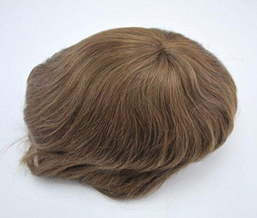 Photo 1 of Light Brown Hair Piece for Men 7# Lace PU Bleached knots Mens Toupee 