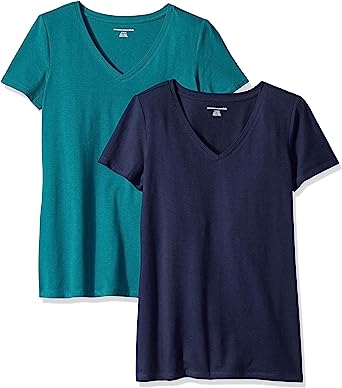 Photo 1 of Amazon Essentials Women's Classic-Fit Short-Sleeve V-Neck T-Shirt, (Available in Plus Size), Multipacks Size Medium
