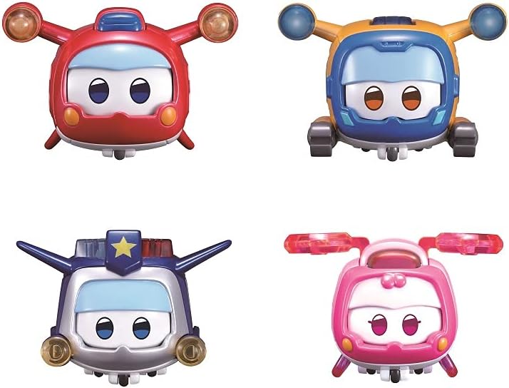 Photo 1 of Super Wings Super Pets 4-Pack Collection Super Pets Jett, Donnie, Paul, Dizzy, Vehicle Action Figure, Superwings Transforming Plane to Robot, Gifts for Kids Aged 3 and Up, Light Effect
