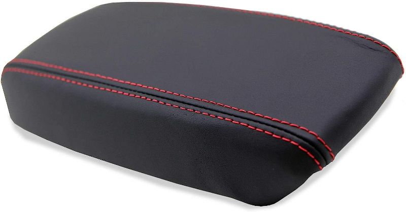 Photo 1 of Fits 1994-2001 Acura Integra Real Black Leather Armrest Center Console Cover with Red stitching. (Skin Only)
