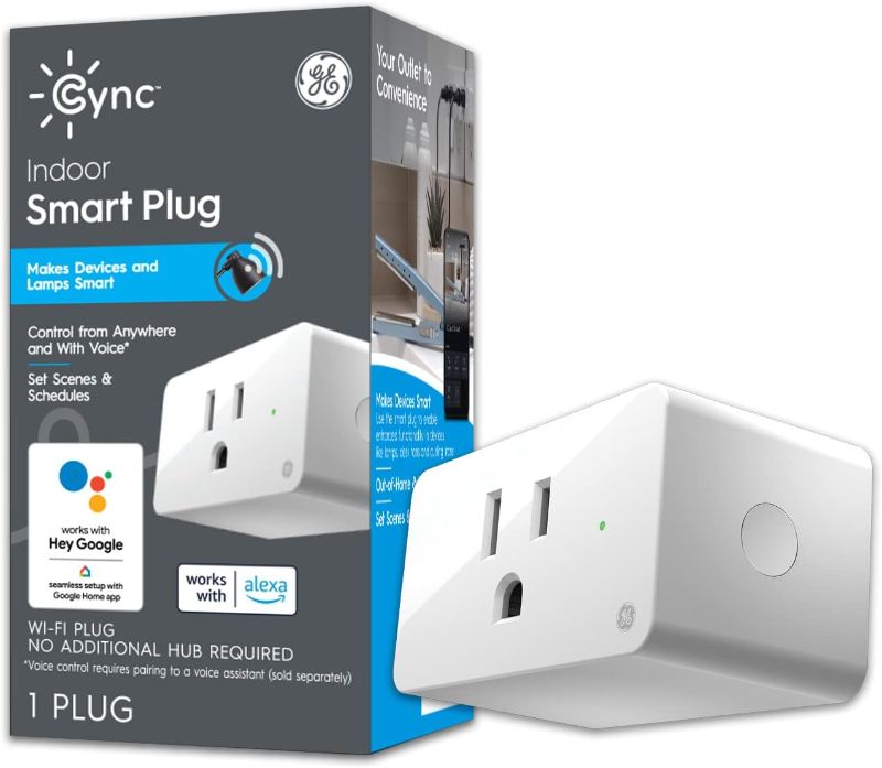 Photo 1 of GE Lighting CYNC Indoor Smart Plug, Bluetooth and Wi-Fi Smart Outlet Socket, Works with Alexa and Google Home, Voice Control Outlet
