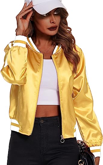 Photo 1 of Zeagoo Women's Bomber Jacket Lightweight Zip Up Jacket Casual Striped Jacket Coat Outerwear Windbreaker with Pockets
