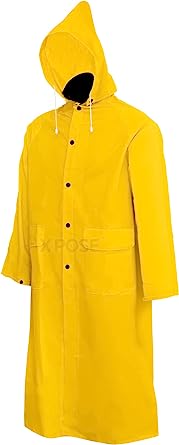 Photo 1 of Safety Heavy Duty Yellow Rain Coat .35mm PVC 48in Raincoat Jacket with Detachable Hood, Waterproof, Fishing
