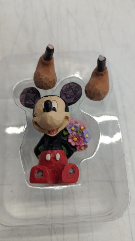 Photo 2 of Disney Traditions by Jim Shore Mini Mickey Mouse Personality Pose Stone Resin Figurine, 2.75” Mickey with Flowers Mini