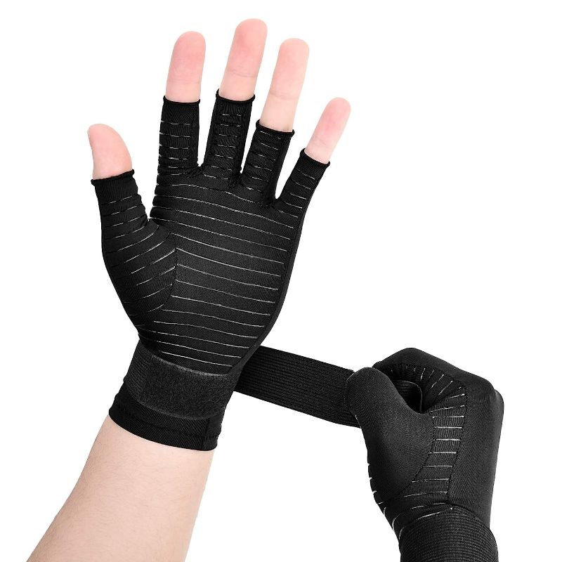 Photo 1 of Copper Wrist Compression Arthritis Gloves (1 Pair), Wrist Support Brace Fingerless Glove with Adjustable Strap, Comfortable Carpal Tunnel Sleeve for Hand Finger Wrist Relieve Pain for Women and Men
