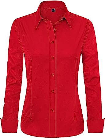 Photo 1 of J.VER Womens Dress Shirts Long Sleeve Button Down Shirts Wrinkle-Free Solid Work Blouse
