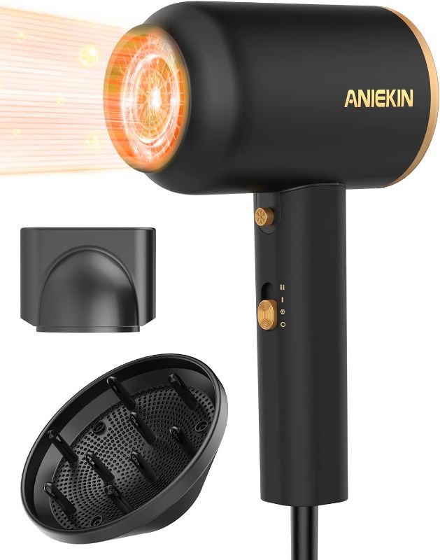 Photo 1 of ANIEKIN Hair Blow Dryer 1875W with Diffuser, Travel Ionic Hair Dryer, Constant Temperature Hair Care Without Damaging Hair, Black
