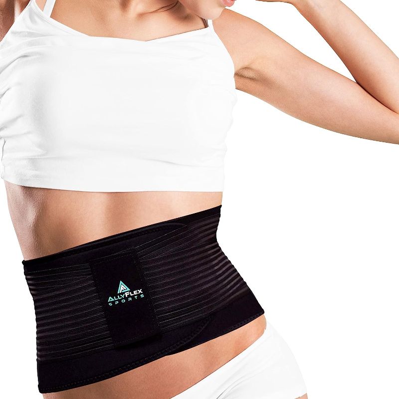 Photo 1 of AllyFlex Sports - Small Back Brace for Women and Men, Cooling Fabric Lumbar Support Belt, Ergonomic Compression Brace for Back Support (X-Small/Small)
