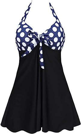 Photo 1 of MiYang Women's Halter One Piece Plus Size Modest Tummy Control Swimdress Vintage Bathing Suit Swimswear
